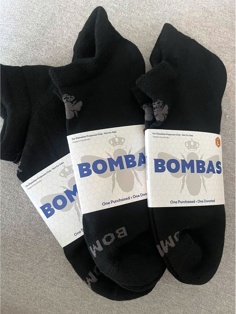 Bombas 3 Pair Lot Black Ankle Socks Cushioned Blister Tab Large L NWT